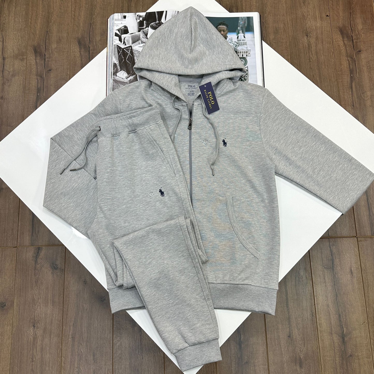R LAUREN TRACK SUITE - GRAY
