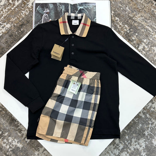 BURB LONG SLEEVE POLO - BLACK