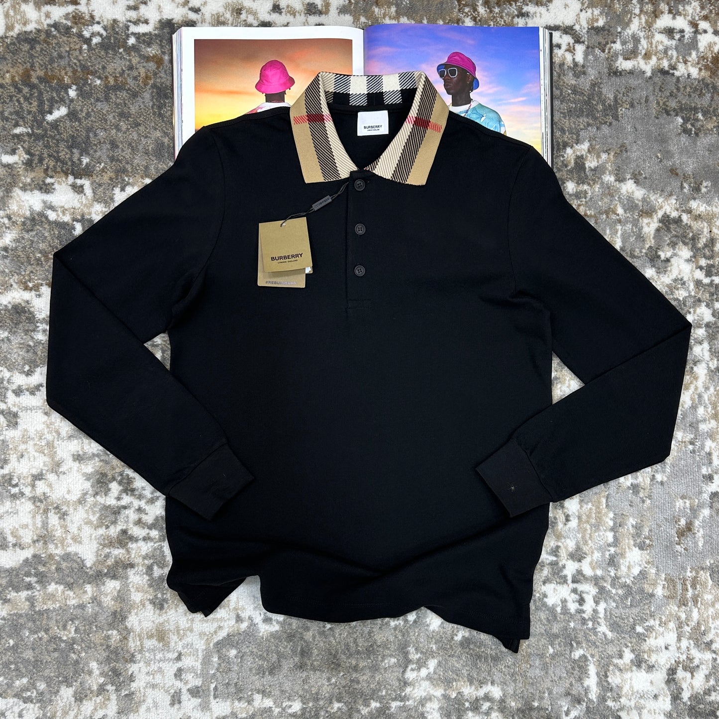 BURB LONG SLEEVE POLO - BLACK