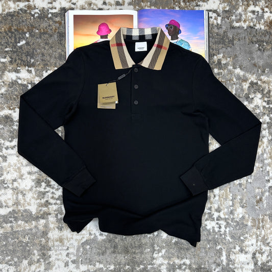 BURB LONG SLEEVE POLO - BLACK