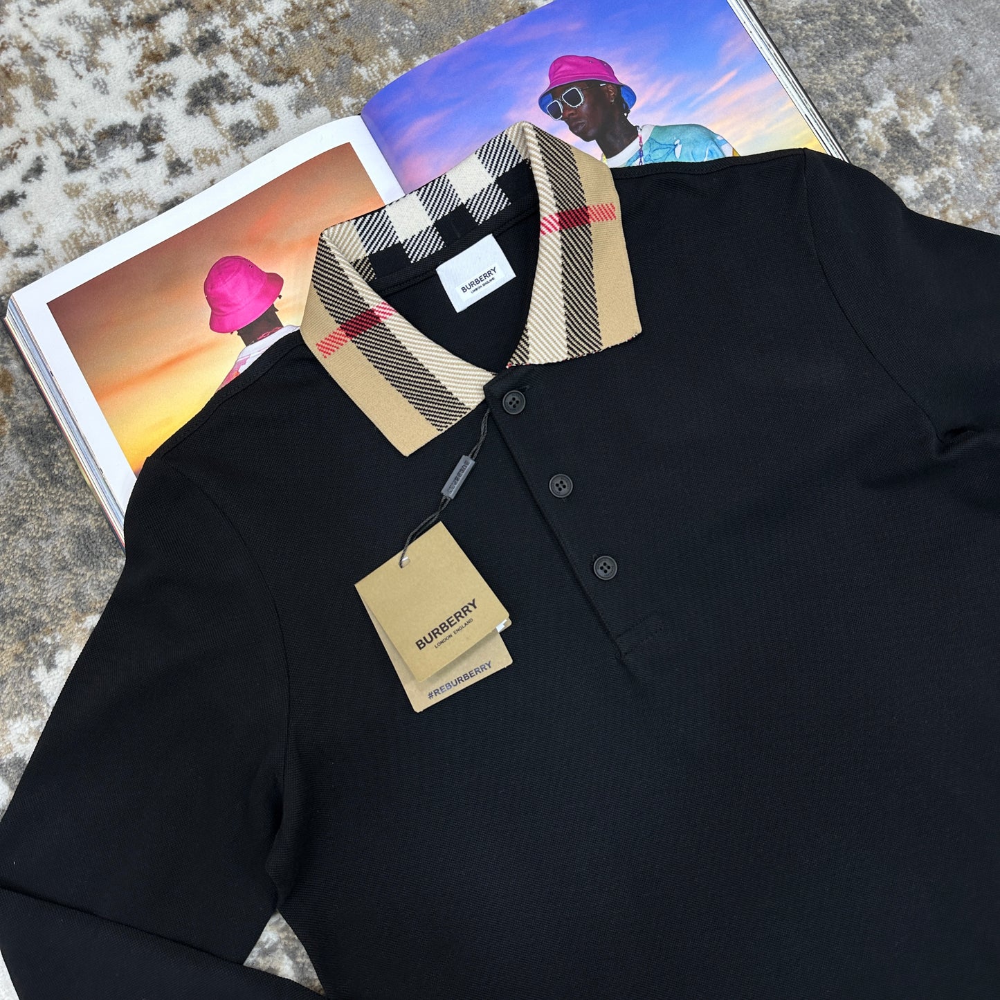 BURB LONG SLEEVE POLO - BLACK