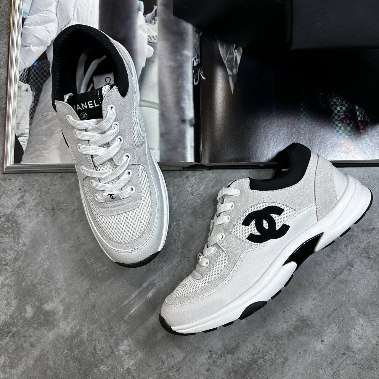 CHNEL LADIES TRAINER- BLACK- WHITE