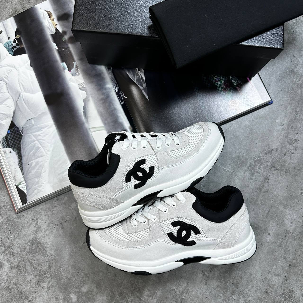 CHNEL LADIES TRAINER- BLACK- WHITE